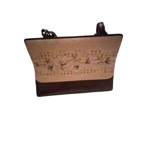 Kay Unger Vintage Womens Floral Canvas & Leather Shoulder Bag With Zipper Closur